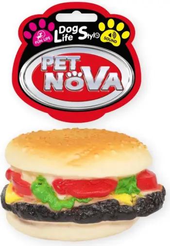Lodër qenish Pet Nova Vinyl Burger, 9cm, me zë, shumëngjyrëshe