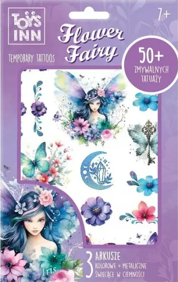 Set tatuazhesh të përkohshme Stnux Flower Fairy Iris, shumëngjyrëshe, metalike, që ndriçojnë në errësirë