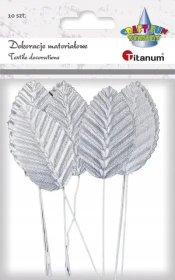 Gjethe dekorative Titanum Fabric Leaves On Wire, set 10 copë, 30x50mm, argjendi