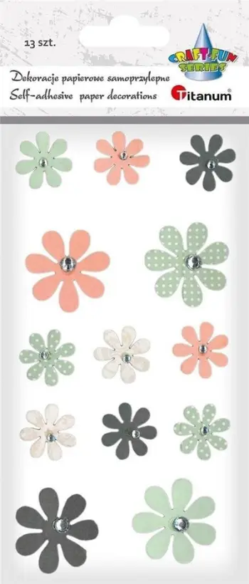Stikera letre Titanum Flowers With Rhinestone, motive lulesh, diametër 20 30 mm, ngjyra pastel