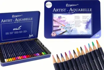 Set lapsa akuarele Leantoys Artist Aquarelle, 48 ngjyra, kuti metalike blu