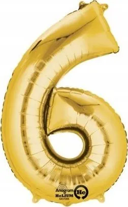 Balonë numri Amscan Super Shape 6, 55 x 88 cm, ngjyrë ari - 1