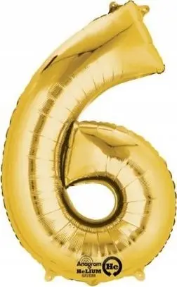 Balonë numri Amscan Super Shape 6, 55 x 88 cm, ngjyrë ari