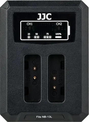 Karikues dyfishtë USB për bateri JJC DCH NB13L, për Canon NB 13L, i zi