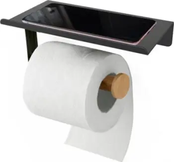 Mbajtëse letre tualeti Tadar Wood, me raft, metal dhe bambu, e zezë
