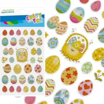 Stikera dekorativë CRAFT WITH FUN Metallic Egg 531736, set 33 copë, për Pashkë
