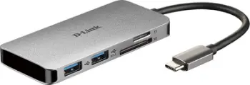 Hub USB C D-Link DUB-M610, 6 në 1, HDMI USB 3.0 SD, gri metalik