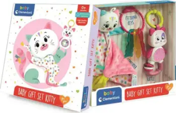 Set dhuratë bebesh Clementoni Kitty Gift Set, 0+, me pelush dhe lodra, shumëngjyrësh