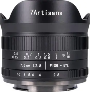 Objektiv 7artisans 7.5mm F2.8 Mark II Fisheye për Nikon Z, hapje F2.8, trup metalik, i zi
