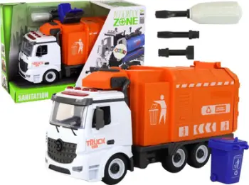 Kamion lodër Lean Toys Garbage Truck 17196, dritë dhe zë, DIY 1:12, portokalli e bardhë