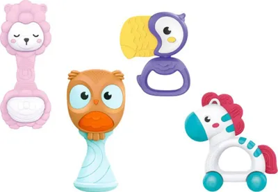 Set lodrash me zile për bebe Animal Rattles, 8 copë, multingjyrëshe - 2