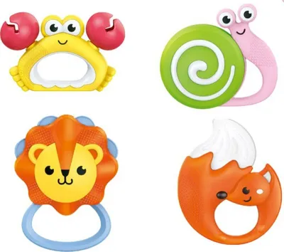 Set lodrash me zile për bebe Animal Rattles, 8 copë, multingjyrëshe - 3
