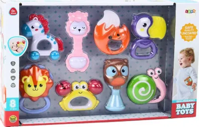 Set lodrash me zile për bebe Animal Rattles, 8 copë, multingjyrëshe - 4