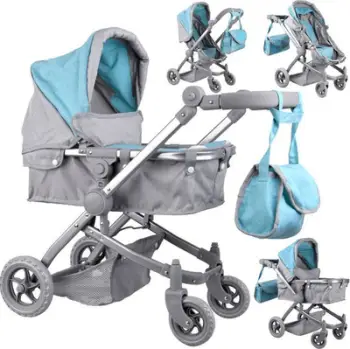 Karrocë multifunksionale për kukulla ZA4543 Carrycot 4in1, dorezë e rregullueshme, rrota rrotulluese, rozë