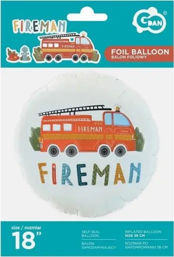 Balon dekorativ Godan Fireman, foli, 46 cm, i rrumbullakët, i shumëngjyrshëm