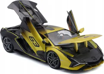 Maket veture Bburago Lamborghini Sian FPK37 Hybrid #63, shkalla 1:18, die cast, i zi me të verdhë