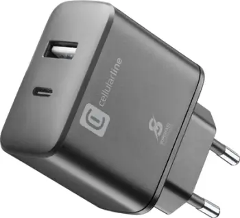 Karikues muri Cellularline Dual Charger, 25W, 2xUSB USB USB C, gri