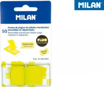 Shënues faqe Milan Transparent Fluorescent Index Tabs, 45 x 25 mm, 50 copë, të verdhë
