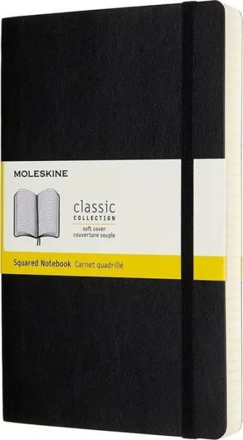 Bllok shënimesh Moleskine Classic Large, faqe me katrorë, kapak i butë, i zi