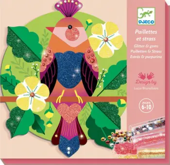 Set kreativ me glitter Djeco Paradisio, 4 tabela, për fëmijë 6-10 vjeç, shumëngjyrësh