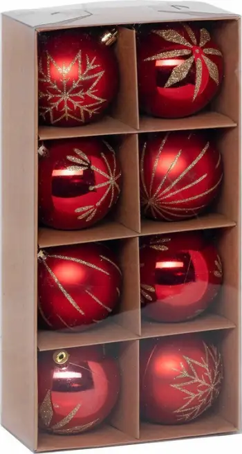 Set toptha dekorativë Atmosphera Colorama De Noël, 8 copë, plastikë e ricikluar, të kuq e ari