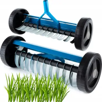 Aerator manual për lëndinë Garden, me rrota, konstruksion metalik, blu