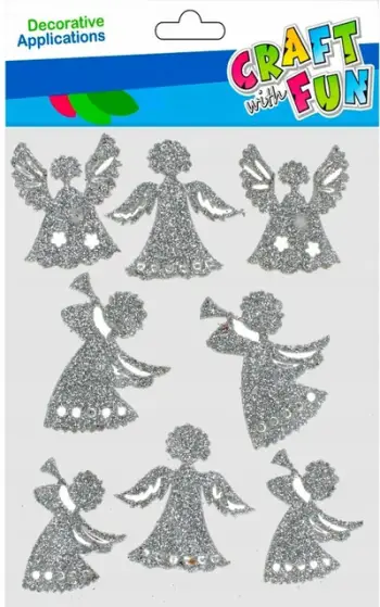 Ngjitësa dekorative Craft with Fun Angels, sete Krishtlindjesh, me shkëlqim, argjendta
