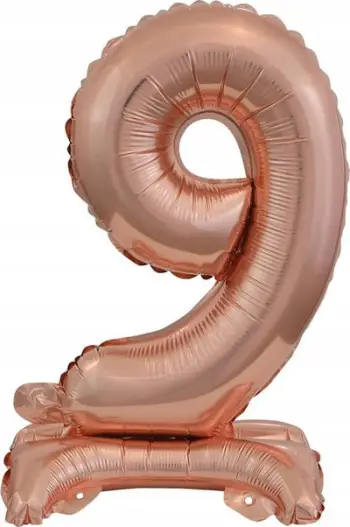 Balon mini folie me numrin 9 në qëndrim, 22x40cm, rozë gold