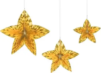 Dekor varës PartyDeco Golden Stars, set 3 copë, letër, ngjyrë ari
