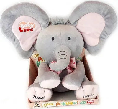 Lodër pelushi Madej Elephant A Peekaboo, 24cm, interaktive muzikore, gri - 1