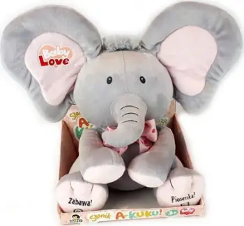 Lodër pelushi Madej Elephant A Peekaboo, 24cm, interaktive muzikore, gri