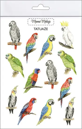Tatuazhe të larshme Mama Paints Parrots, për fëmijë dhe të rritur, shumëngjyrëshe