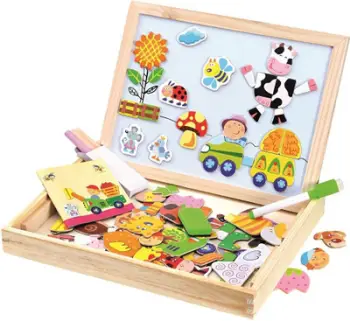 Lojë druri puzzle magnetike Wooden Puzzle Box, 102 pjesë, shumëngjyrëshe