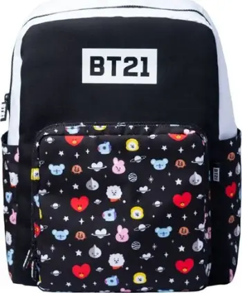 Çantë shkolle BT21 Cool Collection, xhepa anësorë, kompatibile me trolley, e zezë