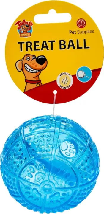 Top lodër për qen Toby's Choice Treat Ball, 8 cm, aromë vanilje, blu