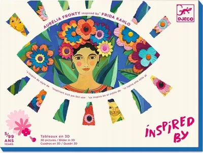 Set kreativ Djeco Frida Kahlo, 4 tablo 3D, mbi 100 elementë letre, shumëngjyrësh - 1