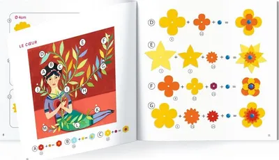 Set kreativ Djeco Frida Kahlo, 4 tablo 3D, mbi 100 elementë letre, shumëngjyrësh - 3