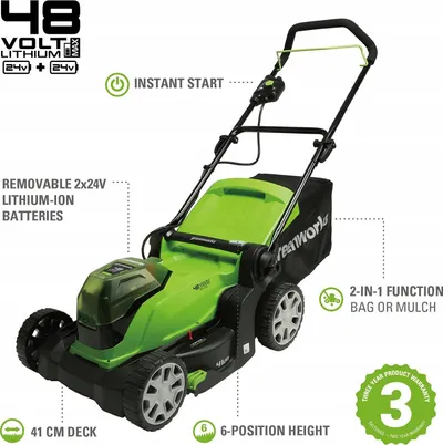 Kositëse bari Greenworks G24X2LM41K2x, 41cm, 2x24V 2Ah, e gjelbër - 3