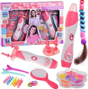Set lodër për gërshetim flokësh Girl's Creator, 2 në 1, me rruaza shumëngjyrëshe, rozë