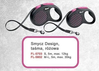 Lidhëse retraktabile për qen Flexi Design, 5m, madhësia M, e zezë me të rozë - 1