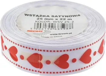 Shirit dekorativ saten Hearts, 25mm, me zemra, i bardhë