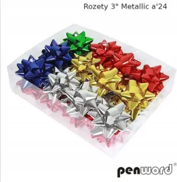 Rozeta dekoruese dhuratash Penword Metallic, 3", set 24 copë, shumëngjyrëshe