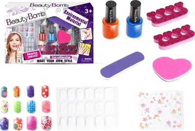 Set manikyri për fëmijë Nail Making Set Stickers Tips Polishes, me llak thonjsh, me ngjitëse dekorative, shumëngjyrësh - 2