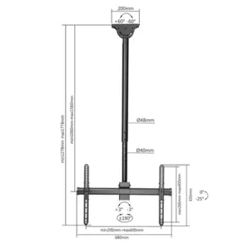 Mbajtëse tavani për TV Manhattan, 37" 70", 50kg, e zezë