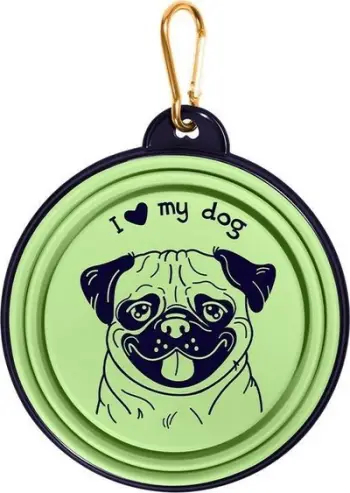 Enë silikoni për qen Mango, palosëse, me print I Love My Dog, jeshile