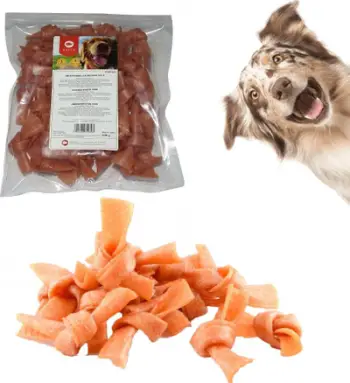 Shpërblim për qen Maced Chicken Knots, mish pule, 500 g, portokalli