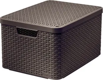 Shportë organizuese Curver Basket Box L, me kapak, plastike, kafe