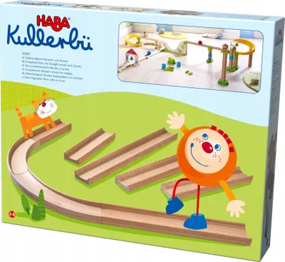 Set zgjerues pistë topash HABA Kullerbu, shina të drejta dhe kthesa, dru natyral - 4