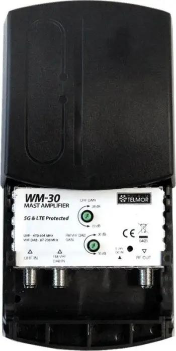Amplifikator antene Telkom Telmor WM-30, DVB-T2 FM VHF UHF, 5G Protected, gri