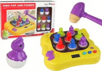 Lodër edukative Leantoys Dino Pop and Pounce, me çekan, dinosaurë shumëngjyrësh, e verdhë